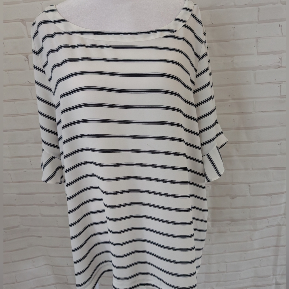 Loft Striped White and Black Women's Top